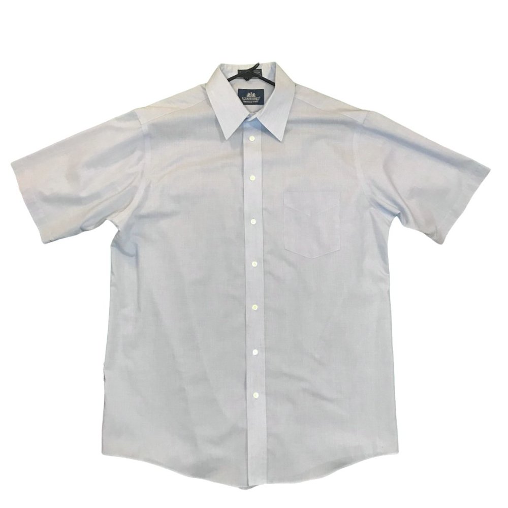 Stafford Men's 16.5 Wrinkle Free Cotton Blend Blue Short Sleeve Dress Shirt